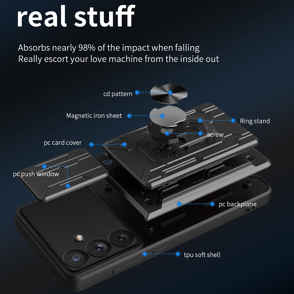 For Samsung Galaxy A34 5G Card Holder Design Ring Kickstand Phone Case Slide Camera Protection PC TPU Shockproof Cover For Samsung Galaxy A34 5G Card Holder Design Ring Kickstand Phone Case Slide Camera Protection PC TPU Shockproof Cover
